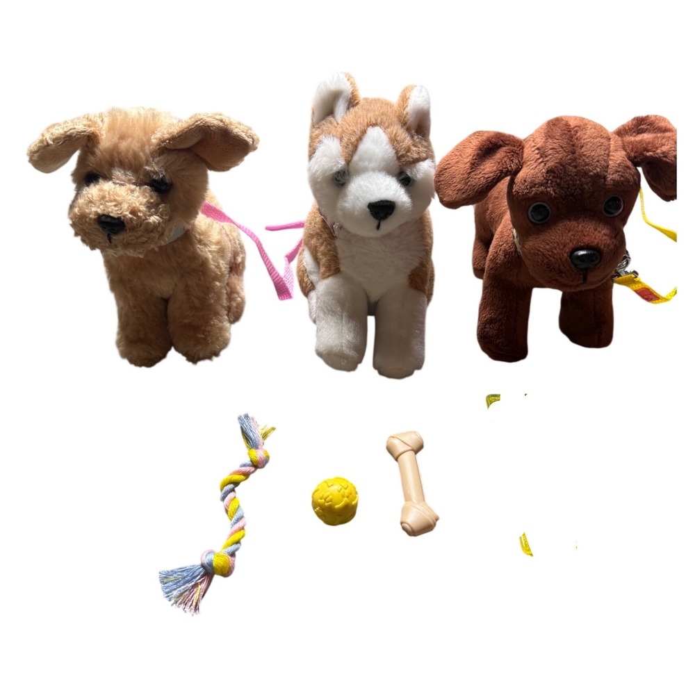 Our Generation Battat Plush Puppy Dog Set Lot 3 Dogs Accessories Leash Bone Toy
